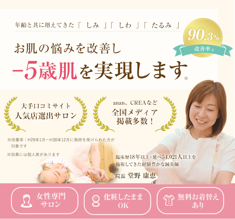 お肌の悩みを改善し、マイナス5歳肌を実現します